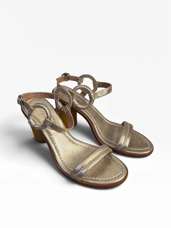 Bernardo Shoes - Bernardo Anthropologie Harlow Heeled Sandal Wood Block Gold Leather 9.5 Formal